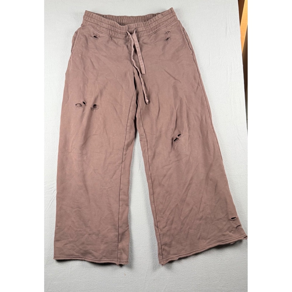 Aerie Womens Distressed Wide Leg Sweatpants Brown Medium Regular Boho Lounge